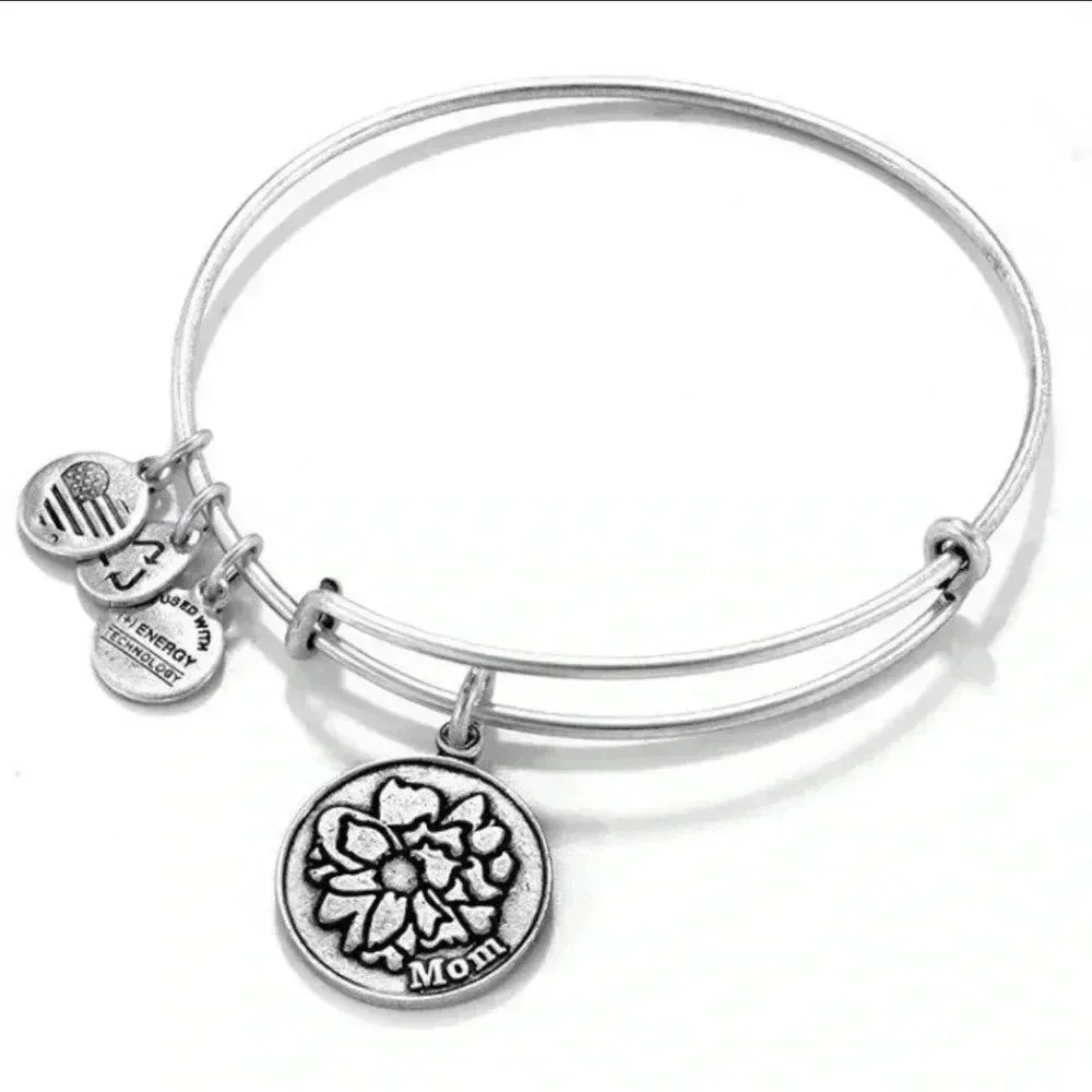 ALEX AND ANI Mom Bangle, Rafaelian Silver, One Size, Because I Love You Mom